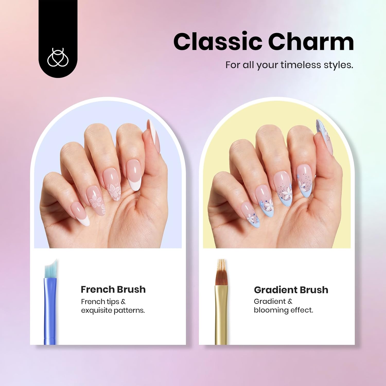 Beetles Nail Art Brushes Set for Gel Polish 8 Pcs - Nail Art Design Pen Fingernail Painting Dotting Tool, Liner Gradient Clean Up Brush DIY with Palette Rainbow Pastel Pen Set Manicure Kit-Velvo Beauty