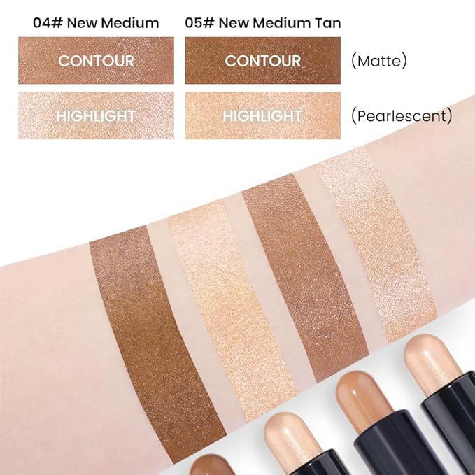 evpct 2in1 Face Shaping & Contouring Stick Cream Contour Concealer Bronzer Stick Makeup Kit for Face Highlighter Makeup Stick contorno maquillaje de maquillaje, NEW Medium + NEW Medium Tan-Velvo Beauty