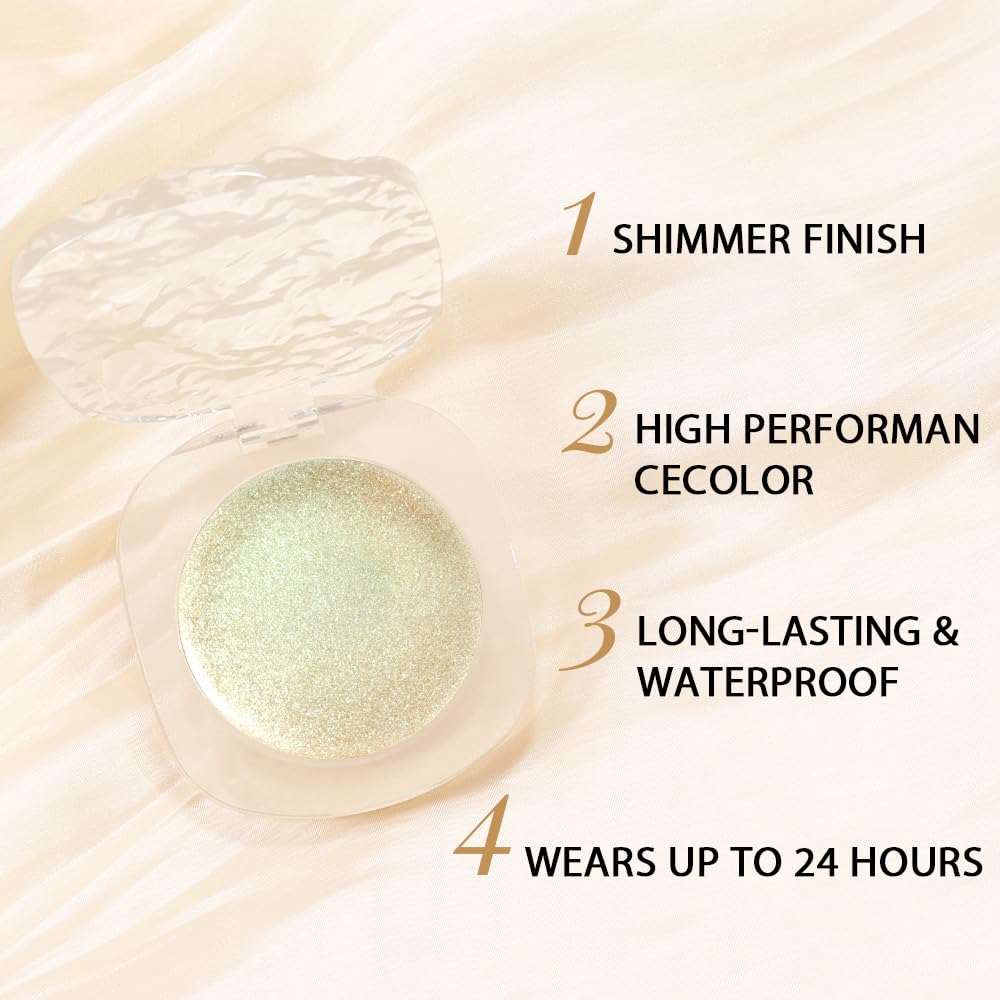 Light Green Cream Glitter Shimmer Metallic Eyeshadow Palette Makeup, Natural Single Mini Instant Holographic Eyeshadow For Women Halloween Birthday Party Wear, Sombras Crema Para Ojos-Velvo Beauty