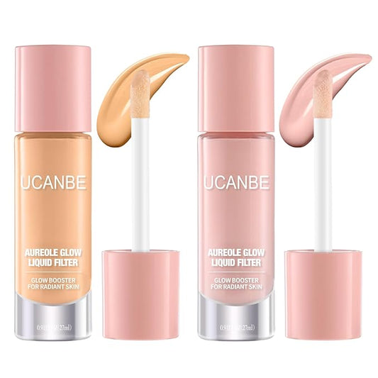 UCANBE 2PCS Halo Glow Liquid Filter, Rose Glow 0.91OZ + Fair Glow 0.91OZ, Face Complexion Booster For Radiant Skin All Day Longwear, Soft-Focus Look Sodium Hyaluronate Vegan & Cruelty-Free-Velvo Beauty
