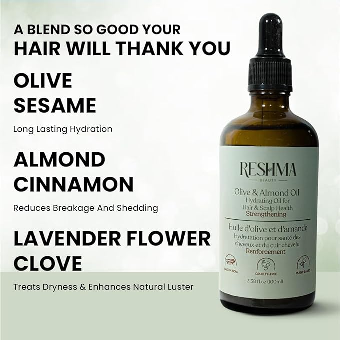 Reshma Beauty Olive & Almond Oil – Henna Infused Hydrating Oil for Hair & Scalp Health | Strengthens & Softens-Velvo Beauty