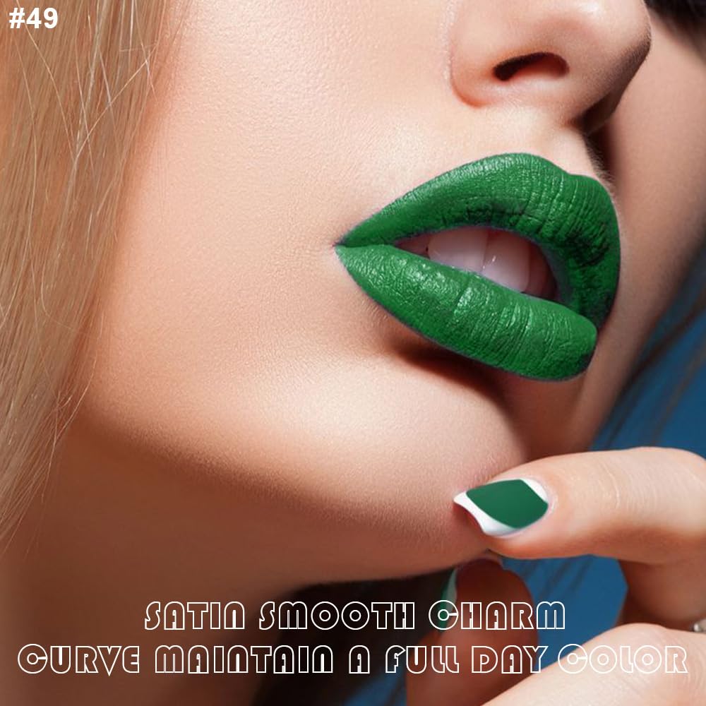 evpct 2Pcs Light Festival Green Matte Liquid Lipstick Lip Gloss Stain and Retractable Lip Liner Makeup Set for Women Long Lasting Waterproof 24 Hours Lipstick labial mate larga duracion 24 49#-Velvo Beauty