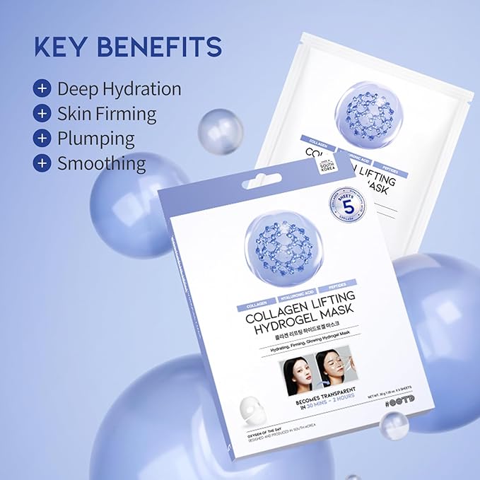 #OOTD Collagen, Hyaluronic Acid & Peptides for Elasticity, Hydration, and Firming. Lifting Hydrogel Sheet Mask - Face Mask (5pcs)-Velvo Beauty