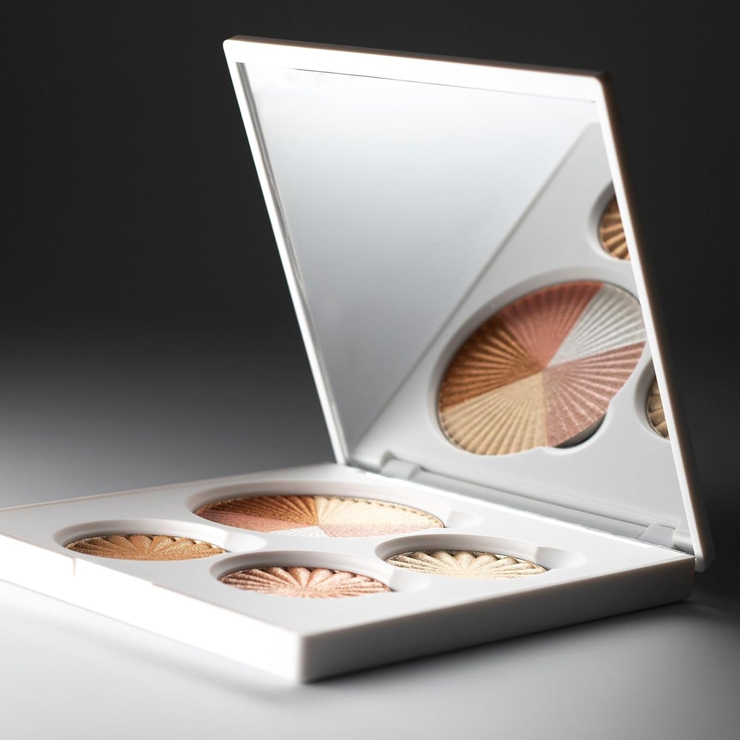 Highlighter Palette Face Makeup | Glow Up - 8 Shades in 4 Pans | Pearl Shimmer Liquid-To-Baked Powder Highlighter | Refillable Pan & Integrated Mirror | Cruelty-Free Beauty Essential |-Velvo Beauty