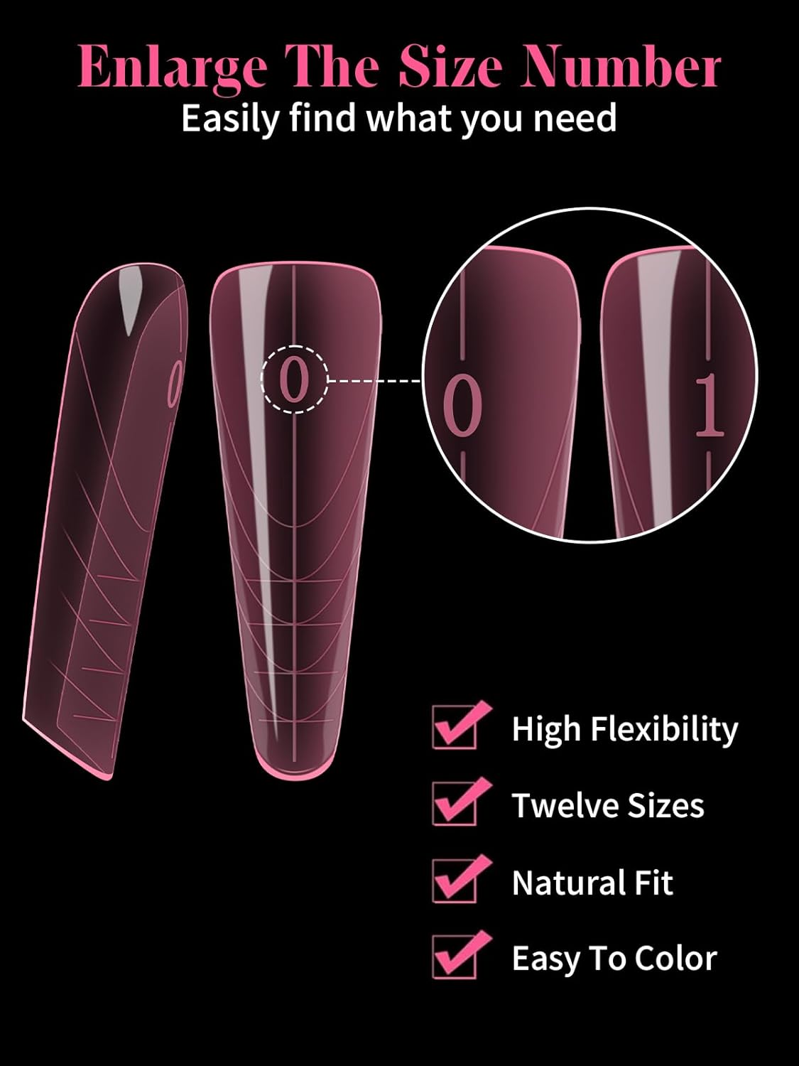 EBANKU Dual Nail Forms for Poly Extension Gel, 150 PCS Pink Nail Molds Reusable 15 Sizes Nail Extension Forms for Builder Gel Manicure Design Salon DIY-Velvo Beauty