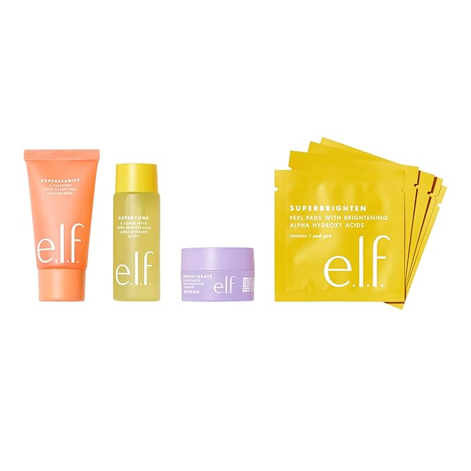 e.l.f. Skin Supers Mini Kit, Skincare Kit With A Toner, Cleanser, Moisturizer & Exfoliating Peel Pads, Brightens, Smooths & Hydrates Skin-Velvo Beauty