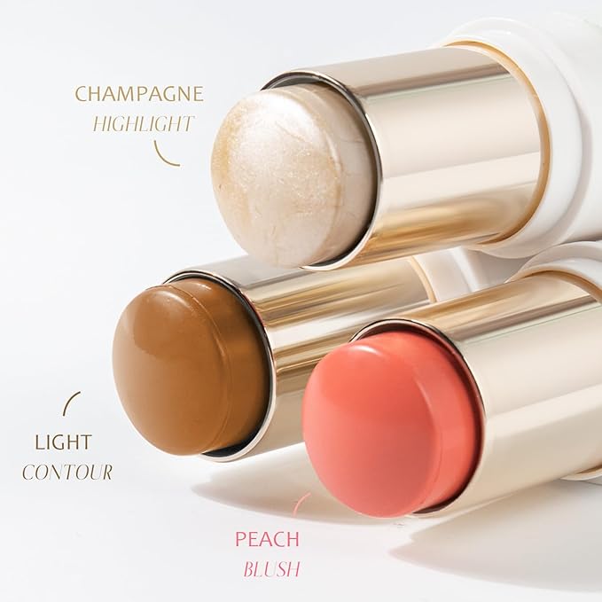 Trio Contour Sticks Set, Highlighter Stick & Bronzer Stick & Blush Stick for Cheek+Lip,Highlight and Contour to Create a Natural Dewy Makeup Look for Light| Set of 45g/1.6fl.oz-Velvo Beauty