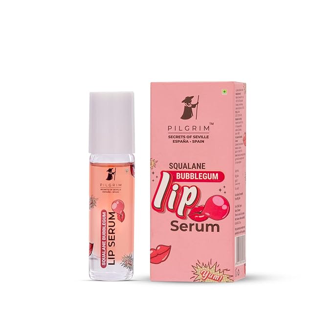Pilgrim Squalane Bubblegum Lip Serum | Enriched with Shea Butter & Pomegranate Extract | Hydrating Lip Plumper Serum | Repairs Cracked Lips | Reveals Soft & Glossy Lips | 0.20 Fl Oz/6ml-Velvo Beauty