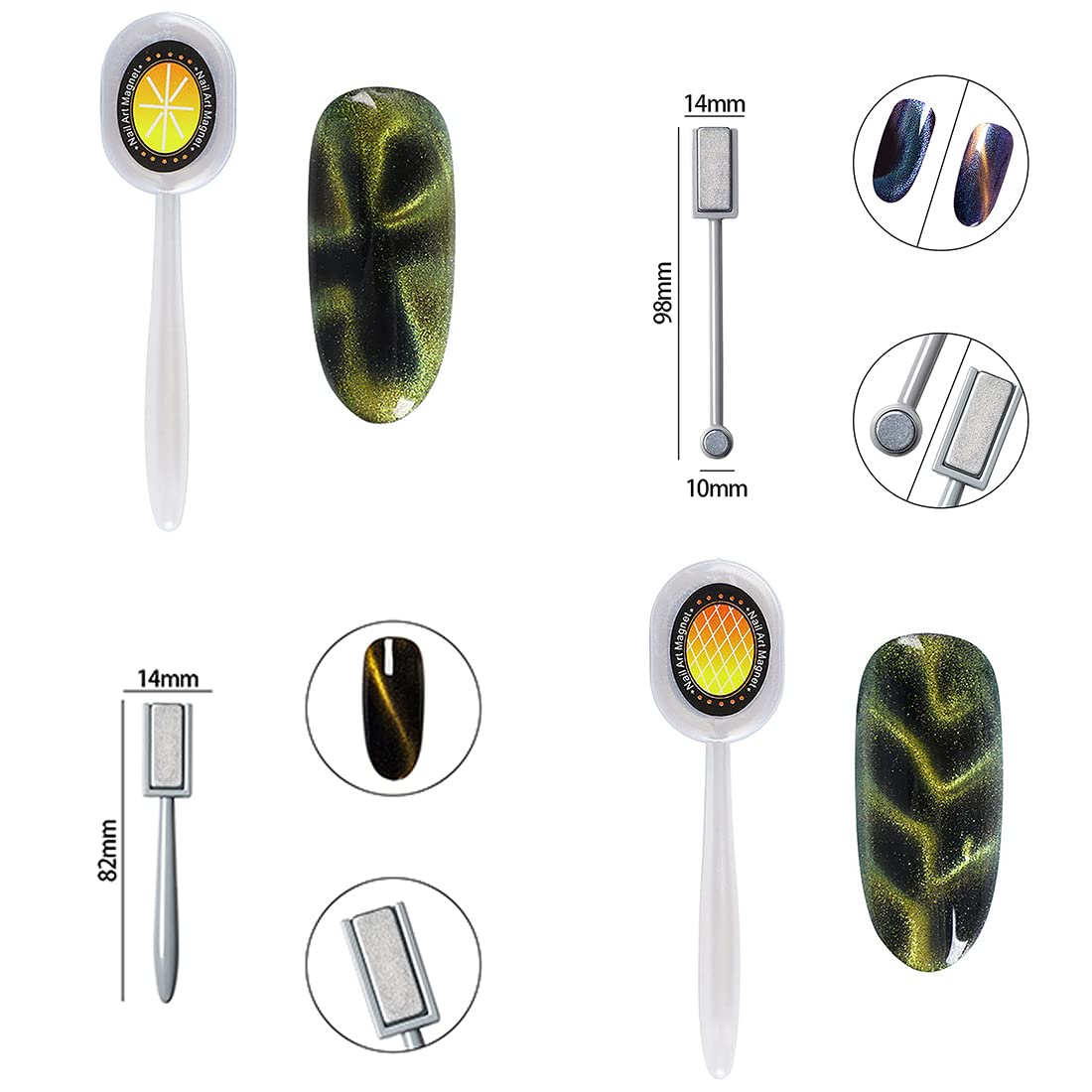 8 Pieces Nail Magnet Tool Set Double-Head Flower Design Nail Magnet Pens Animal Eye Magnetic Plate Multi-Function Magnet Board Magnet Stick 3D Magnetic for Cat Eye Gel Polish Nail Art-Velvo Beauty