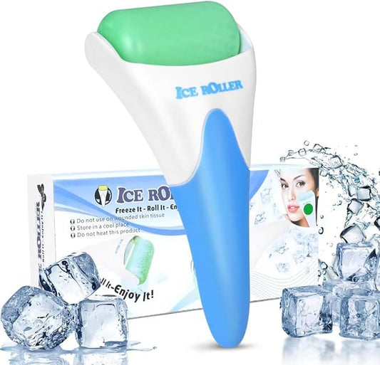 ONLYSKY BEAUTY Ice Roller Face Cooling Cold Roller for Body Eyes Face Skin Care Tools, Roller Cooling Roller for Women & Men（Blue Handle+Green Roller-Velvo Beauty