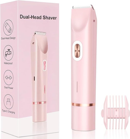 2025 New 2-in-1 Electric Bikini Trimmer for Women - Dual Head Electric Razor,Waterproof Painless Bikini Shaver, Pubic Hair Trimmer for Private Area & Body Hair, Pink-Velvo Beauty
