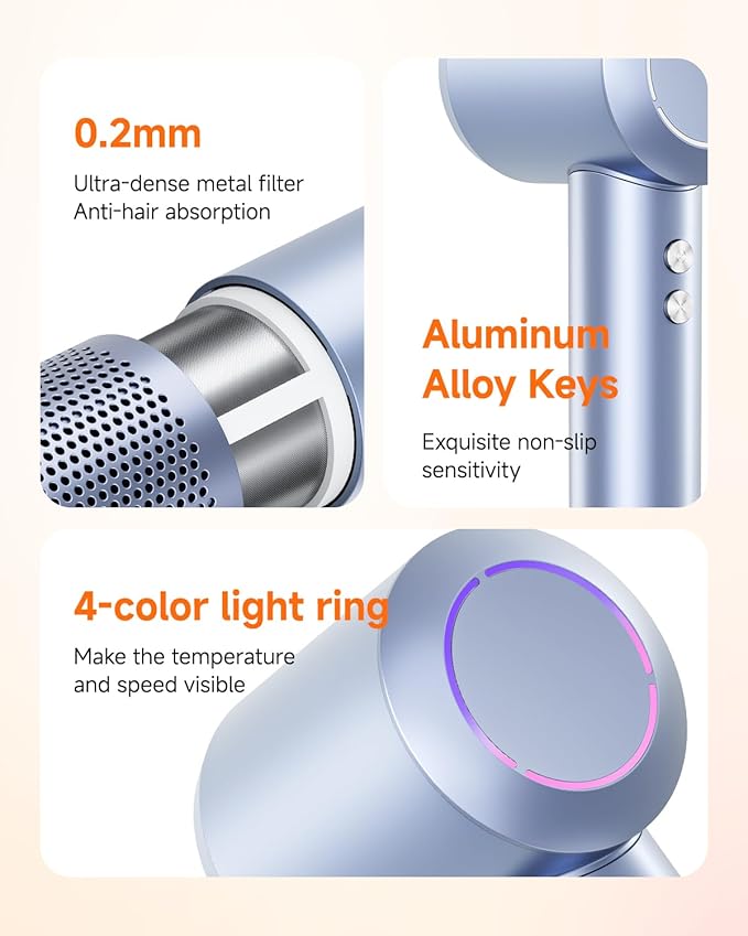 Hair Dryer with Comb & Diffuser Attachment for Curly Hair, PLUZZ 200M Negative Ionic Blow Dryer Brush, High-Speed Brushless Motor Hairdryer Fast, Portable Travel Hair Dryers Quiet, Women/Men/Kids-Velvo Beauty