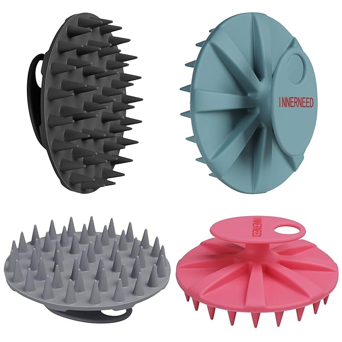 INNERNEED Scalp Massager Shampoo Brush, Wet & Dry Manual Scalp Care Head Scrubber Hair Washing, Soft Silicone Bristles, for Hair Growth, Dandruff Removal (Pack of 4)-Velvo Beauty