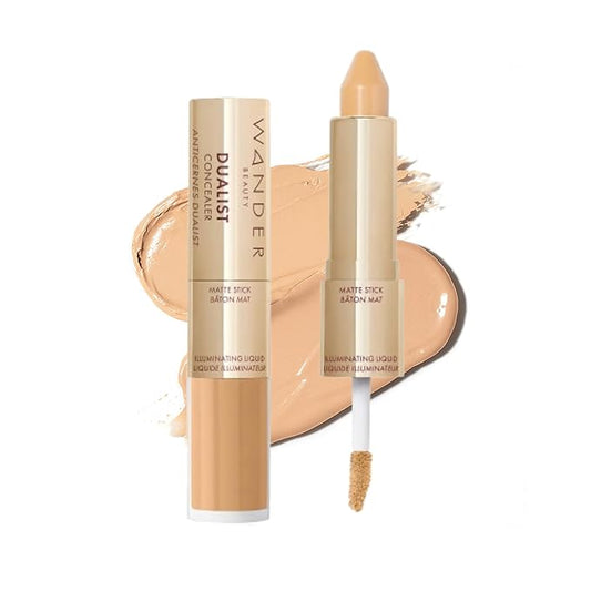 Wander Beauty Dualist Matte and Illuminating Concealer Makeup - Medium - Dual-Ended Matte Concealer Stick + Liquid Concealer - Full Coverage Concealer Brightens & Hydrates Under Eyes - 0.28 fl oz-Velvo Beauty