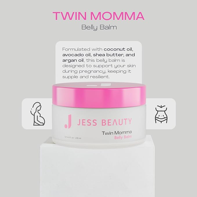 JESS BEAUTY | Twin Momma Belly Balm Lotion Coconut Oil & Avocado Oil | Skin Care Maternity Postpartum Essentials 4.4 fl oz-Velvo Beauty
