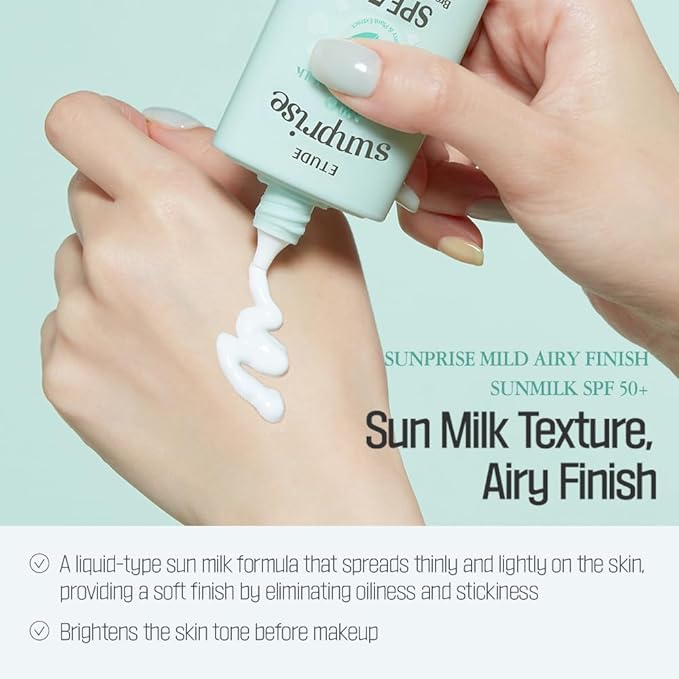 ETUDE Sunprise Sunscreen Mild Sun Milk SPF 50+ / PA++++ (55ml) | Sebum-free, Non-Sticky, Long Lasting Protection, 100% Mineral Korean Sunscreen for sensitive skin-Velvo Beauty
