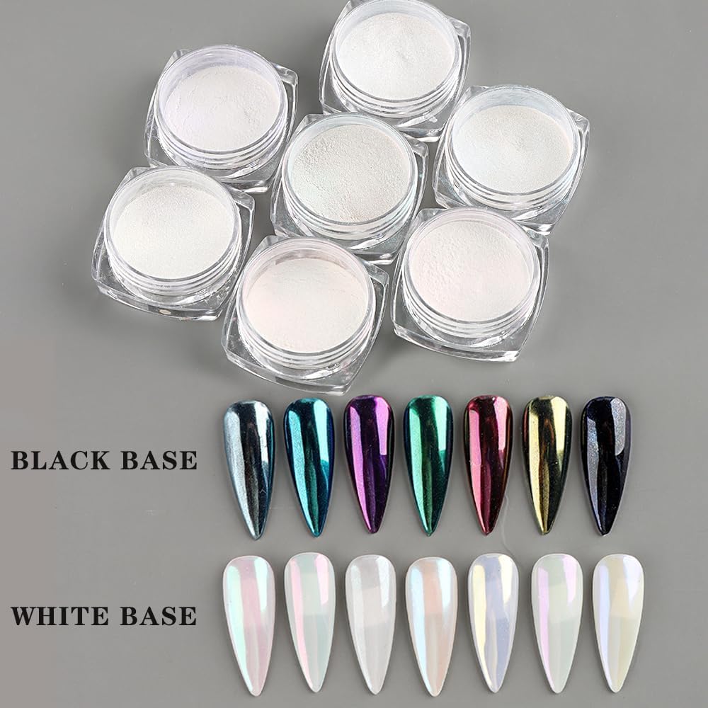 7 Colors Pearl Chrome Nail Powder,Aurora Mermaid Iridescent Powder Set, Metallic Mirror Effect Glitters Pigment for Gel Polish Nail Art Decorations-Velvo Beauty
