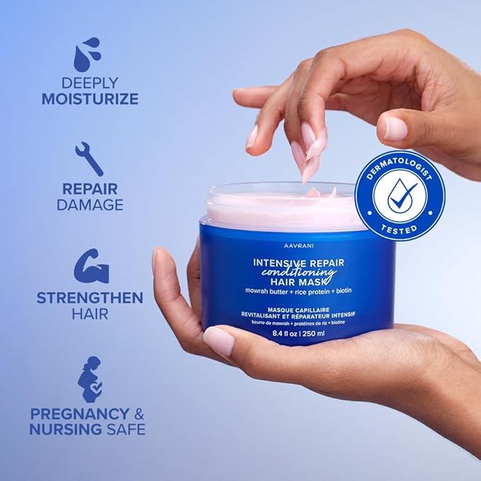 AAVRANI Intensive Repair Conditioning Hair Mask - Mask for Dry, Damaged Hair - with Biotin, Rice Protein, & Mowrah Butter to Repair - Vegan - 8.4 Oz-Velvo Beauty