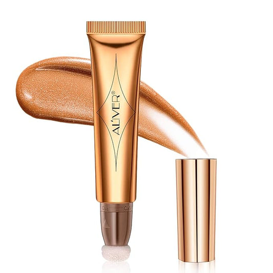 Liquid Highlighter Beauty Wand, Highlight Bronzer Stick with Cushion Applicator, Smooth Shimmer Finish, Lightweight Silky Cream Face Makeup Stick,Cruelty-free (Gold)-Velvo Beauty