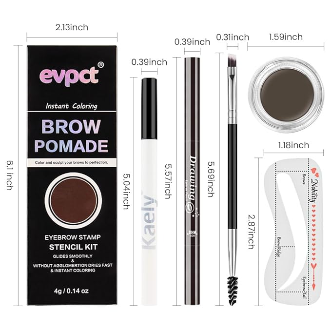 evpct Eyebrow Stencils Kit for Women Shaping, Eyebrow Shaper Makeup Kit, Eye Brow Stencil Shaper Tinting kits for Women, with Eyeliner, Eyebrows Pencil, Pomade, Brush and 10 Stencils, 06# MEDIUM BROWN-Velvo Beauty