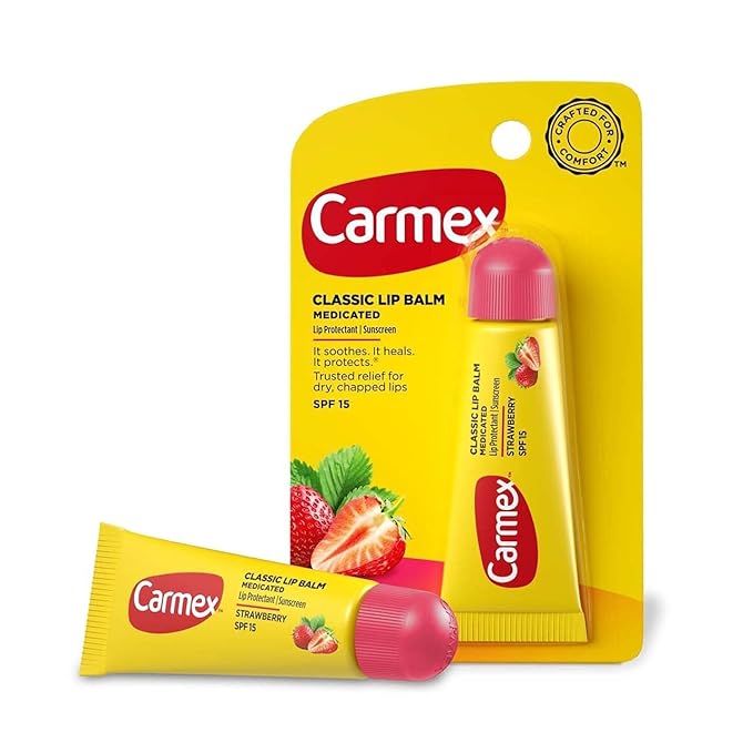Carmex Daily Care Lip Balm Strawberry SPF 15 0.35 oz (Tube in Blister Pack)-Velvo Beauty