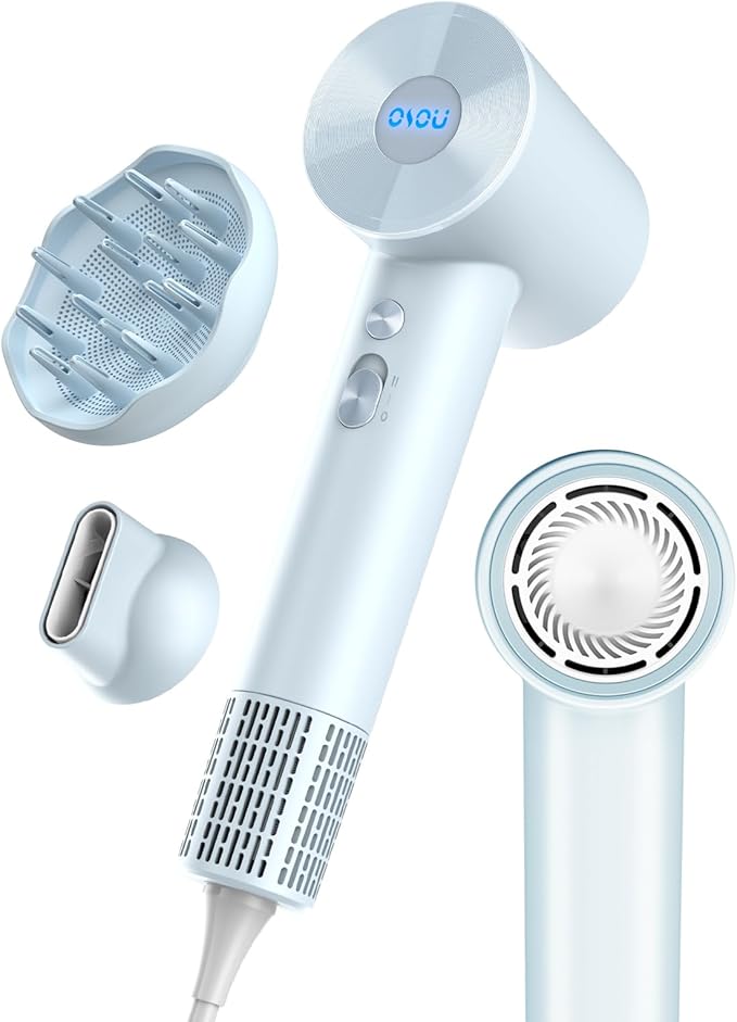 Hair Dryer with Diffuser for Curly Hair, Negative Ionic Hairdryer, High-Speed Blow Dryer with 110, 000 RPM Brushless Motor, Fast Drying Lightweight Travel Hairdryer, Low Noise Quiet Hair Dryers-Velvo Beauty