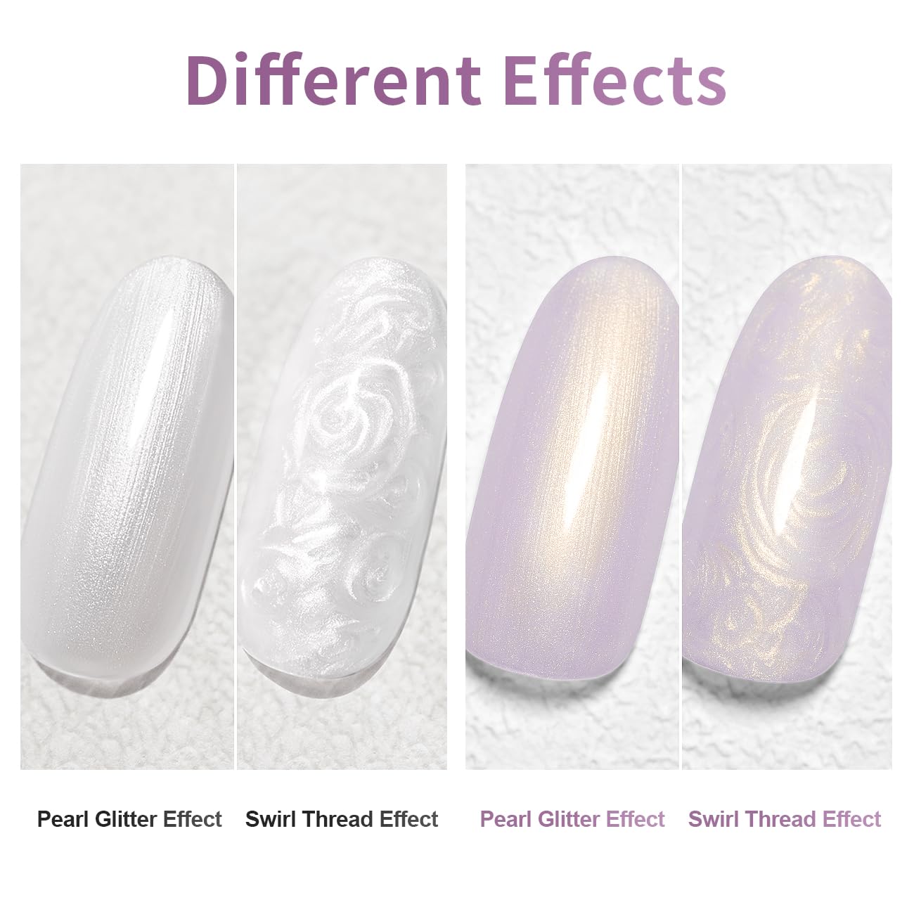 RARJSM Pearl Gel Liner Nail Art 2 Pcs Set Pearlescent Milky White Light Purple Golden Shell Glitter Swirl Effect Gel Nail Polish 8ml Build in Thin Brush Painted Striper GelPolish Curing Requires-Velvo Beauty