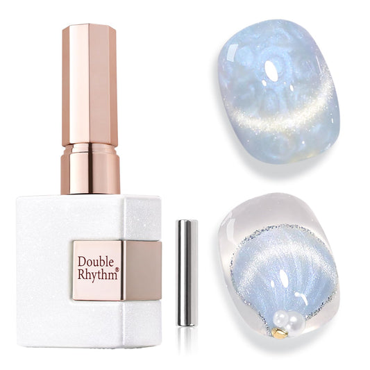 Double Rhythm 15ML Ice Glass Cat Eye Gel Polish with Magnet Holographic Glitter Shimmer Translucent Sheer Color Salon Soak Off Magnetic Nail at Home (Mermaid Blue-MC1135)-Velvo Beauty