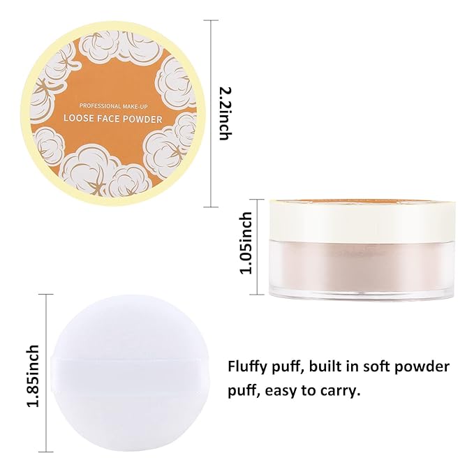 Boobeen Loose Face Powder Translucent Setting Powder Oil Control Loose Powder, Soft Focus Effect Makeup Loose Setting Powder, Lightweight Shine Control Matte Finishing, with Puff-Velvo Beauty