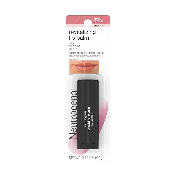 Neutrogena Revitalizing and Moisturizing Tinted Lip Balm with Sun Protective Broad Spectrum SPF 20 Sunscreen, Lip Soothing Balm with a Sheer Tint in Color Petal Glow 40, .15 oz-Velvo Beauty