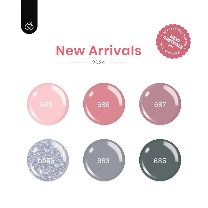 Beetles Gel Nail Polish Set 6 Colors Pink Nude Gray Glitter Gel Polish Wedding Nail Polish Bridesmaid Nail Art Design Soak Off Uv LED Lamp Needed Manicure Set Gifts for Women Bridesmaid Beauty-Velvo Beauty