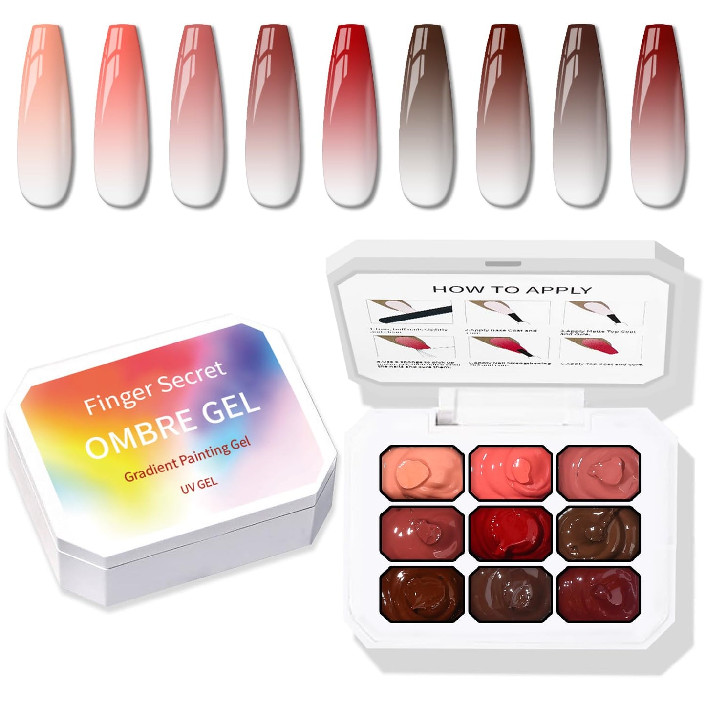 Sponge Pat Paint Nail Gel, 9 Colors Ombre Nails Gradient Gel Nail Blush Blooming Aura Nails Drawing Stripper Floral Painting Nail Art, No Wipe, UV/LED Curing (9 Colors E)-Velvo Beauty