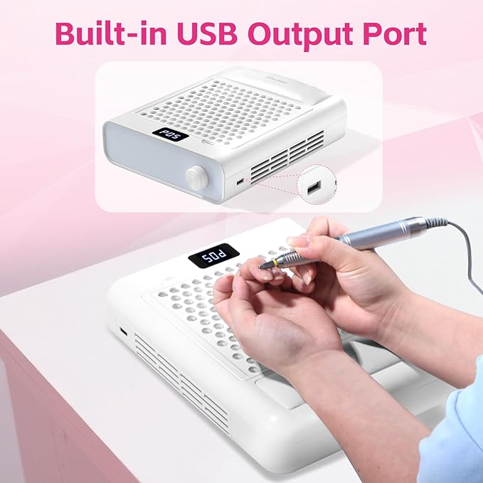 Missshine Dust Collector with Armrest – Professional 5-Speed Low Noise Vacuum Fan for Nail Techs – Powerful Suction with 10 Filter Papers for Salon & Home Use-Velvo Beauty