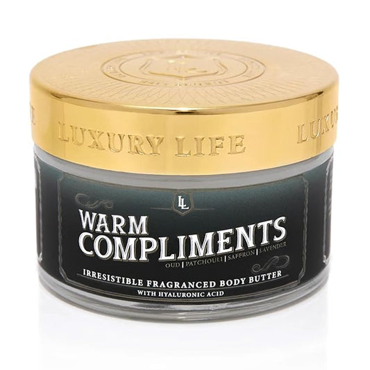 LUXURY LIFE Bed Butter - Scented, Luxurious Body Butter With All-Natural Hyaluronic Acid For Soft, Glowing, Hydrated Skin - For Men & Women - For All Skin Types - Warm Compliments Scent, 5 oz-Velvo Beauty