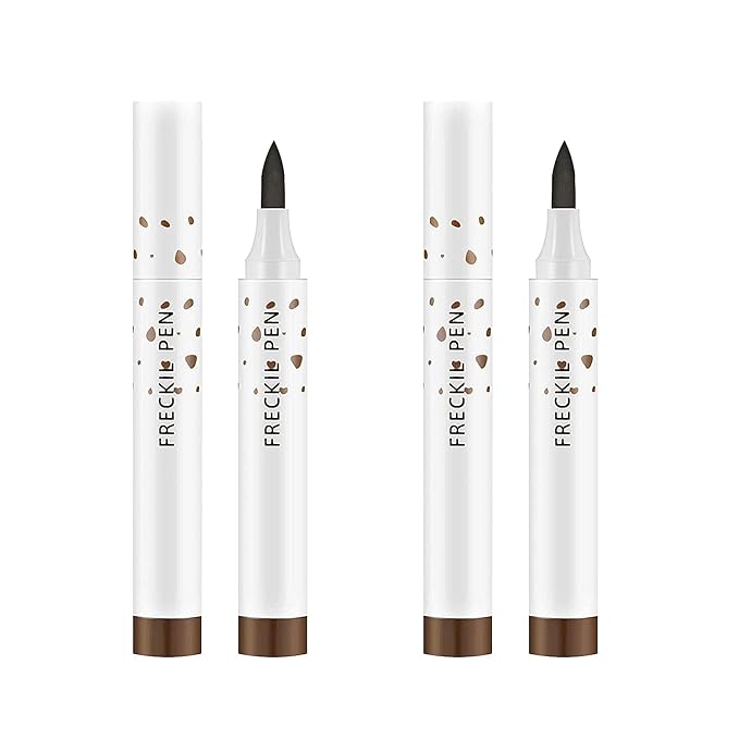 2 Pcs Freckle Pen Set, Natural Lifelike Fake Freckles Makeup Pen Magic Brown Color Freckles Makeup Tool Long-Lasting Waterproof Dot Spot Pen for Effortless Sunkissed Makeup (Dark Brown)-Velvo Beauty