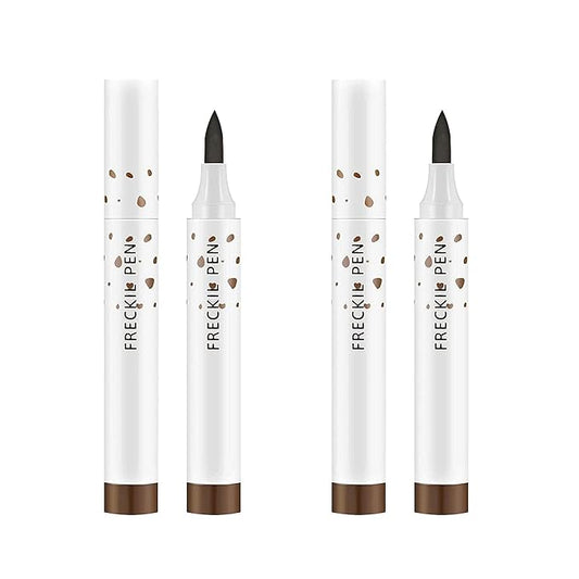 2 Pcs Freckle Pen Set, Natural Lifelike Fake Freckles Makeup Pen Magic Brown Color Freckles Makeup Tool Long-Lasting Waterproof Dot Spot Pen for Effortless Sunkissed Makeup (Dark Brown)-Velvo Beauty