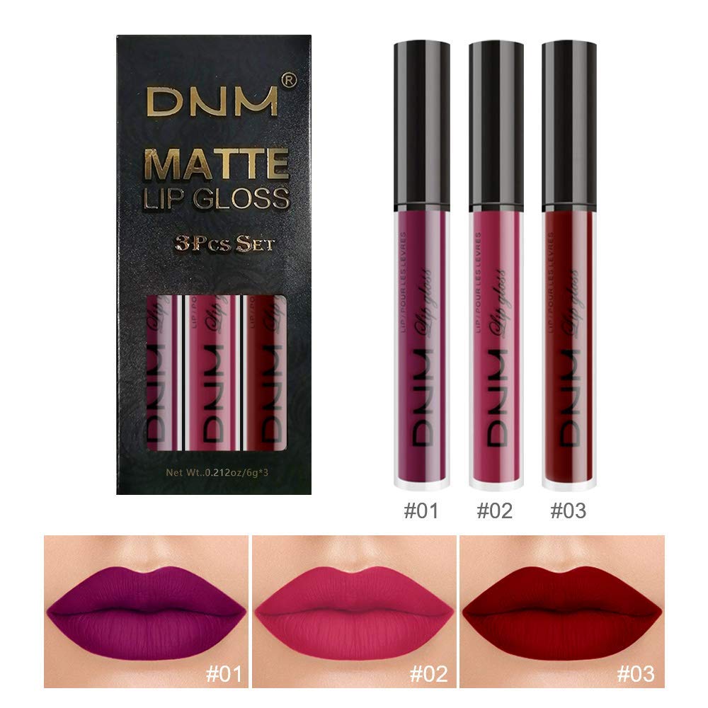 evpct 3Pcs Dark Purple Red Rose pink Matte Liquid Lipstick Sets for Black Women Matte Lipstick Lip Stain Long Lasting Waterproof 24, labial mate larga duracion 24 labiales mate 24 horas originales-Velvo Beauty
