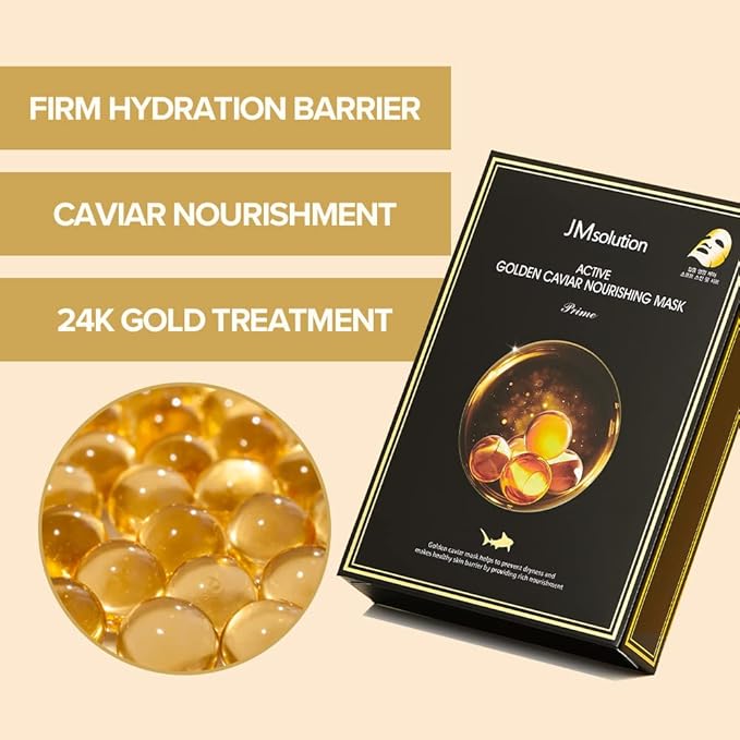 JMsolution Active Golden Caviar Nourishing Mask - Korean Skincare Facial Mask-Cavior extracted - collagen essense- 10 sheets for all skin type-Velvo Beauty