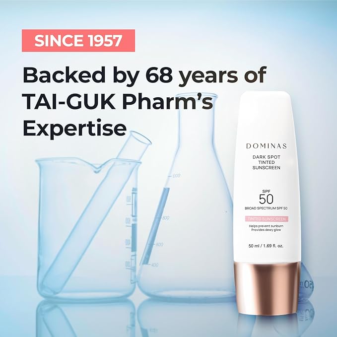 SPF 50 DOMINAS Tinted Sunscreen Moisturizer (1.7fl oz) - Tone Correction, Korean Skin Care, Broad-Spectrum UV Defense Sunblock, Water-in-Oil Formula for Lightweight, Panthenol, Sun Cream-Velvo Beauty