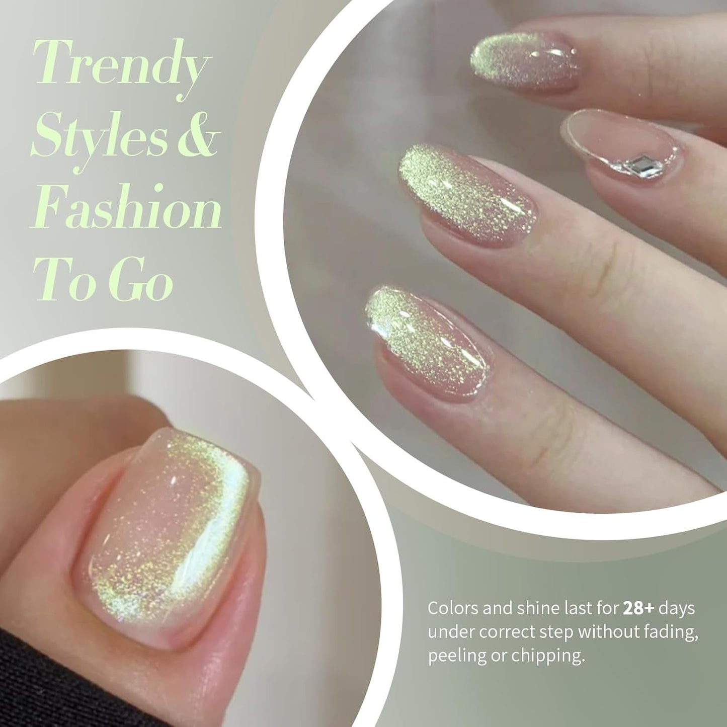 BORN PRETTY Nude Pink Cat Magnetic Eye Gel Nail Polish Holographic Gold Green Light Cat Magnetic Eye Gel Nail Polish 15ML-Velvo Beauty