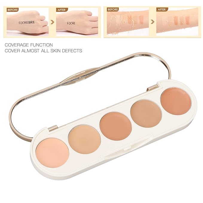 Waterproof Concealer Palette, High Coverage, Professional Long Lasting Multipurpose Bronzer Palette with 5 Colors-Velvo Beauty