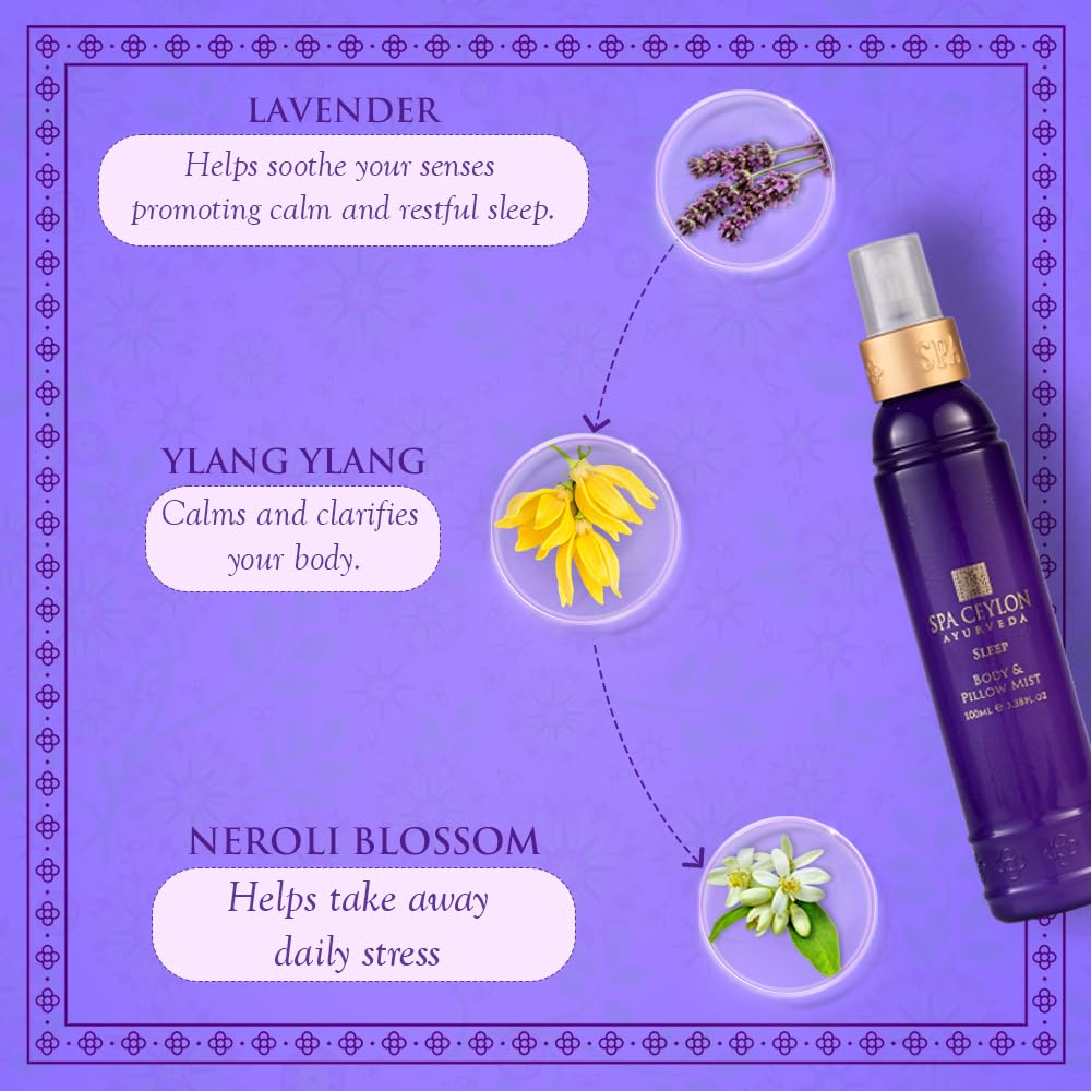 SPA CEYLON SLEEP Body & Pillow Mist | Non-Oily Natural Mist | Reduces Stress | Luxuriously Fragrant | Suitable for all skin types (100 ml, Lavender)-Velvo Beauty