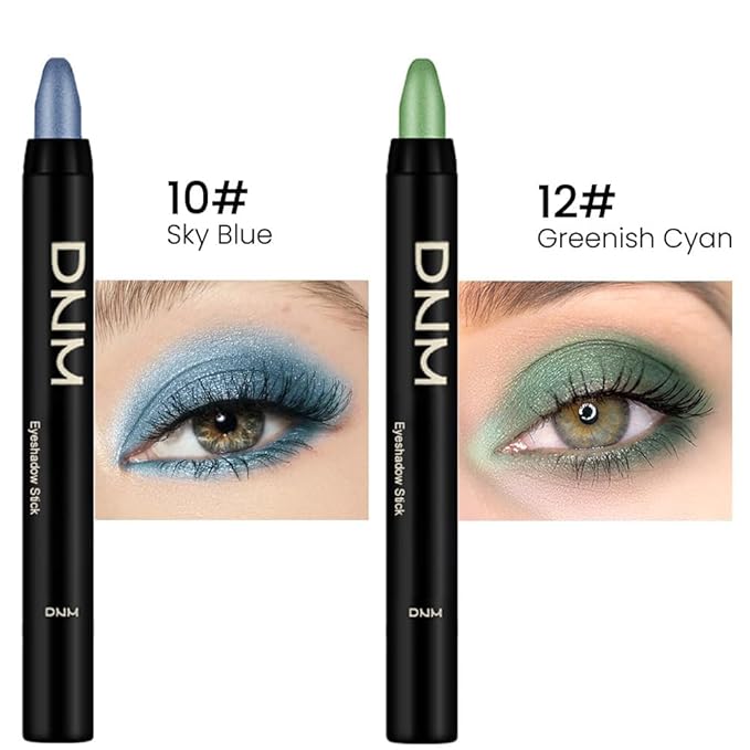 evpct 2Pcs Cream Eyeshadow Sticks Set for Eyes Sky Blue & Greenish Cyan Shimmer Eye Crayon Shadow Brightener Stick Pencil Pen Bulk sombras en crema para ojos 10+12-Velvo Beauty