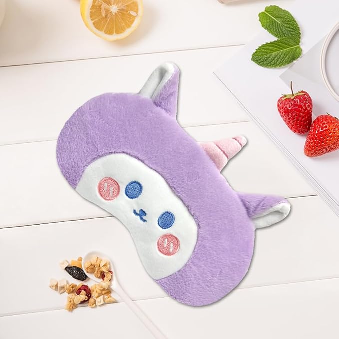 PERFECTSIGHT Sleep Eye Masks, Cute Plush Sleep Eye Cover Lightweight Adjustable Eyeshade Faux Fur Mask Cover for Women Men Sleep Travel Nap, Purple Unicorn-Velvo Beauty