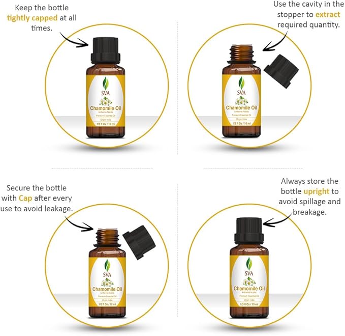 SVA Chamomile Essential Oil – 1/3 Fl Oz – 100% Natural Chamomile Oil - for Diffuser, Hair Care, Face, Skin Care, Aromatherapy, Scalp and Body Massage, Soap and Candle Making-Velvo Beauty