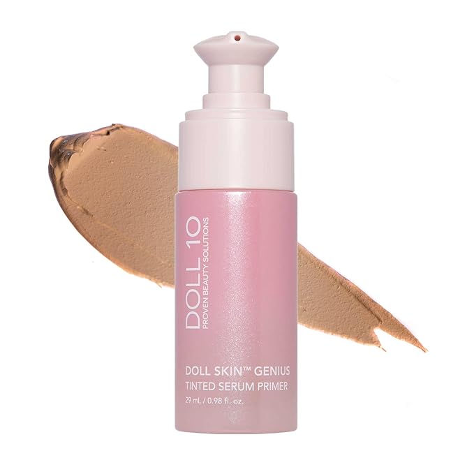 Doll 10 - Doll Skin Tinted Serum Primer - Blurs Color, Texture & Pores - Improves Skin While Wearing - Good for All Skin Types - Oil Free, Vegan, Cruelty Free & No Parabens (Tan-Deep, 1 oz)-Velvo Beauty