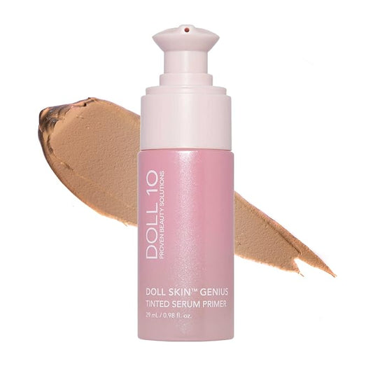 Doll 10 - Doll Skin Tinted Serum Primer - Blurs Color, Texture & Pores - Improves Skin While Wearing - Good for All Skin Types - Oil Free, Vegan, Cruelty Free & No Parabens (Tan-Deep, 1 oz)-Velvo Beauty