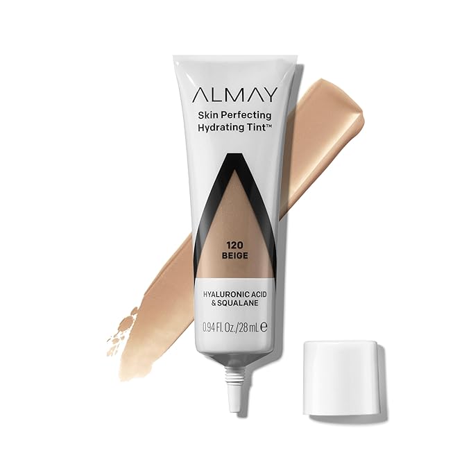 Almay Hydrating Liquid Foundation Tint, Lightweight with Light Coverage, Naturally Dewy Finish, Hypoallergenic, Dermatologist TestedFragrance Free, 120 Beige, 0.94 fl oz.-Velvo Beauty