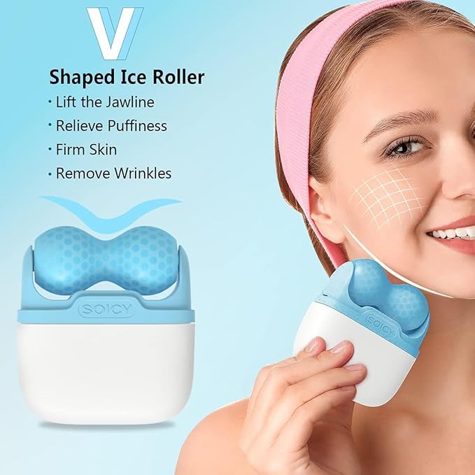 OPENDGO Ice Roller for Face Eyes Body,Cold Facial Ice Roller Massager for Eye Puffiness, Migraine, Pain Relief, Minor Injury, Facial Skin Care Products,2 in 1 Ice Face Roller Cold Therapy Tools-Velvo Beauty