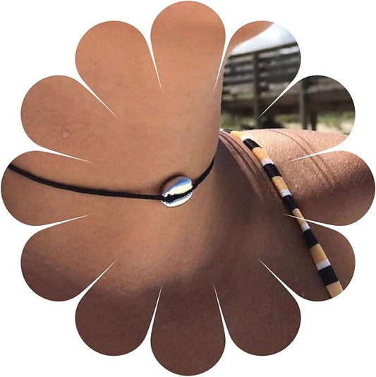 Boho Layered Suede Choker Necklace Black Leather Shell Necklace Silver Sea Shell Necklace Short Minimalist Collar Necklace Chain Jewelry for Women Beach Lover Gifts-Velvo Beauty